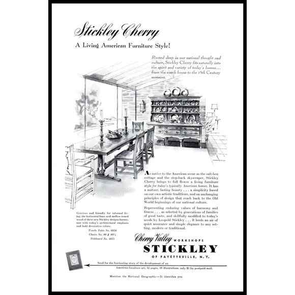 1953 Stickley Furniture Vintage Print Ad Craftsman Arts & Crafts Wall Art Photo - Picture 1 of 1